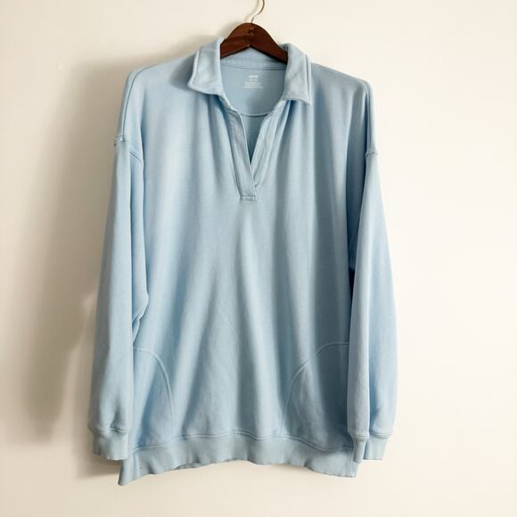 AERIE Oversized French Terry Polo Sweatshirt Light Blue XS - Picture 4 of 10